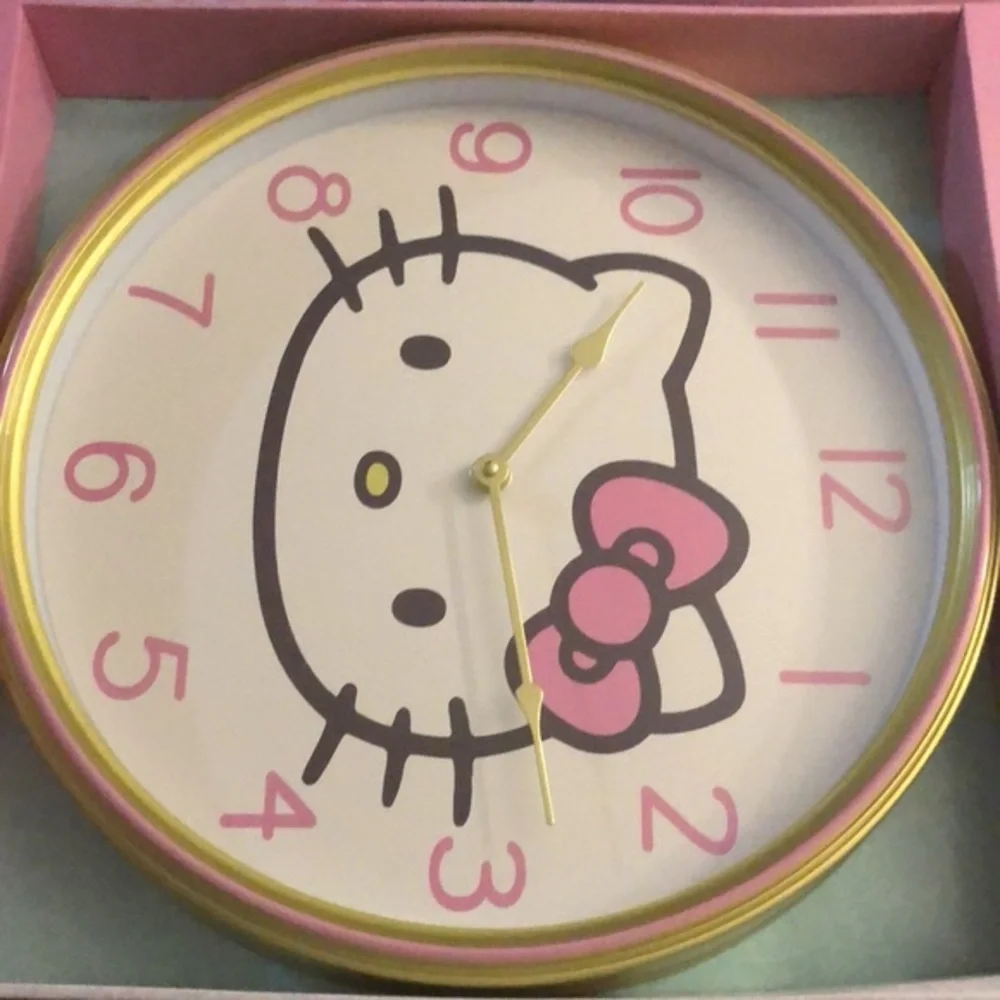 Hello Kitty oversized XL round circular pink & gold trim wall clock new in box‎